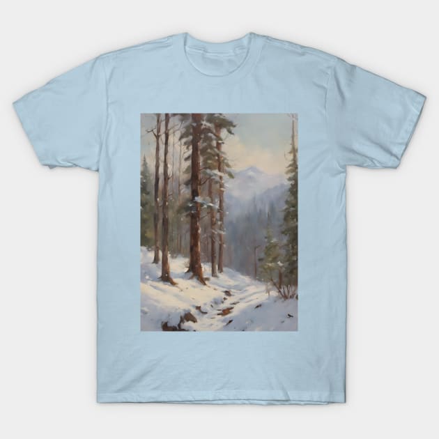 Forest Trees on Snowy Landscape T-Shirt by RetroColors